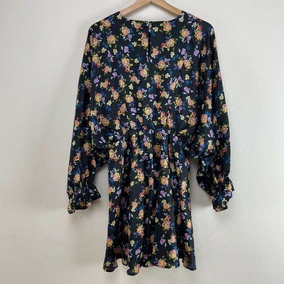 Zara Womens Small Floral Dolman Long Sleeve Crew Neck Mini Dress - Picture 11 of 13